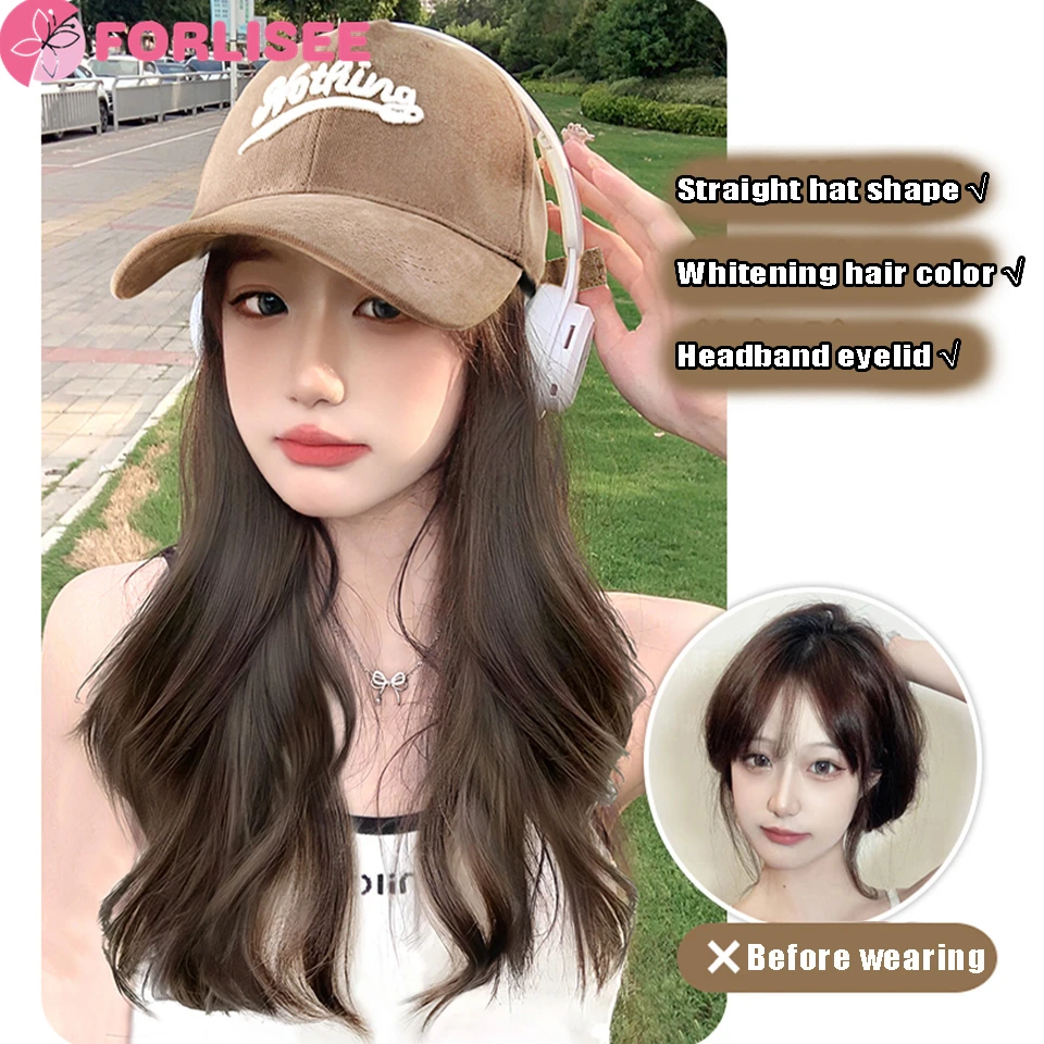 FORLISEE Synthetic Wig Hat Women's Long Hair Fashion Lazy Micro Curly Hair Baseball Hat Natural Simulation Hair Wig