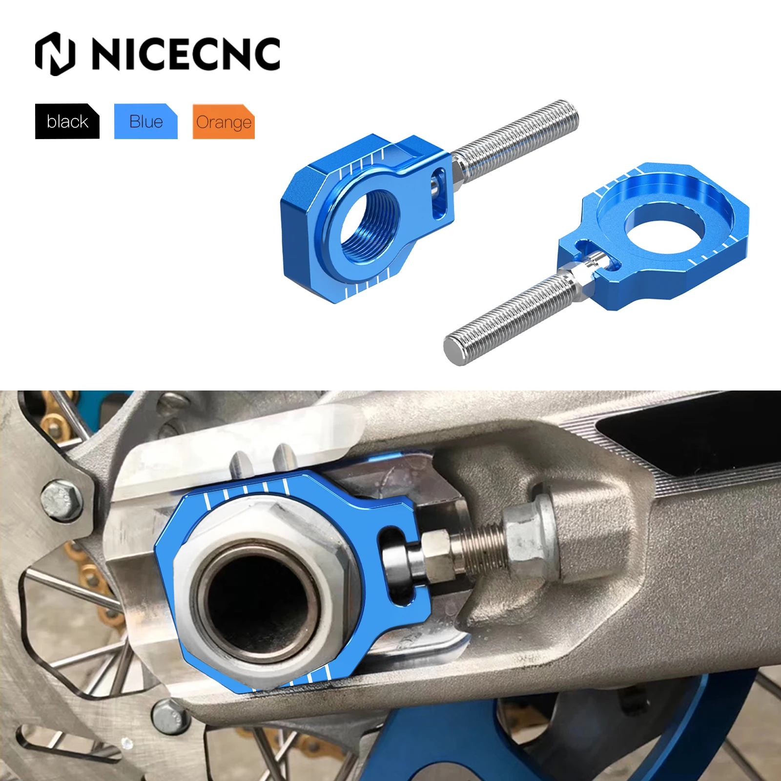 

NiceCNC 22mm Rear Axle Blocks Chain Adjuster For Husqvarna TE FE 150 200 250 300 350 400 450 501 2024 150-450 FC FX TX TC 23-24