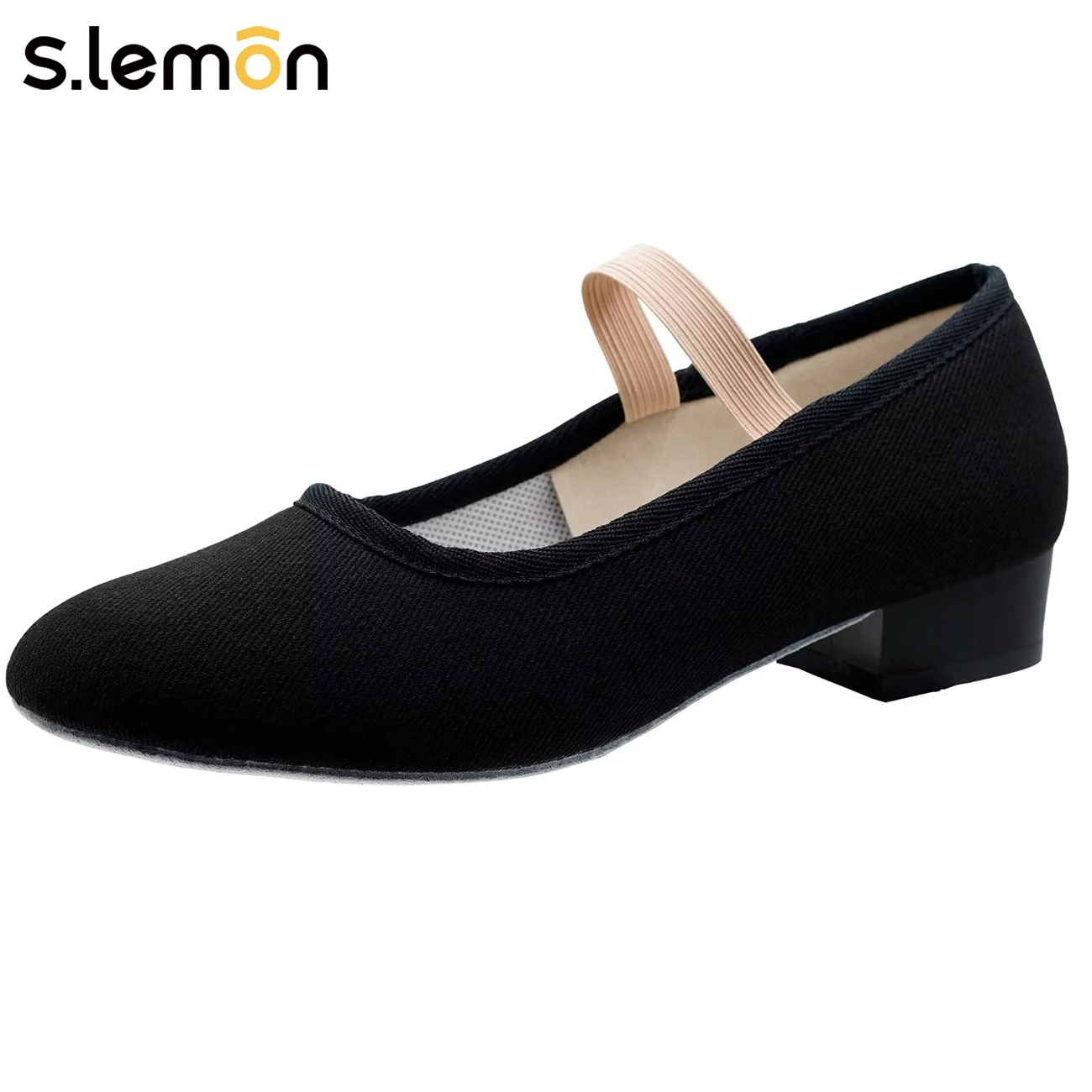 Canvas Character Shoes for Women – 1 Inch Heel, Soft Black Ballet & Dance Shoes for Stage Performance