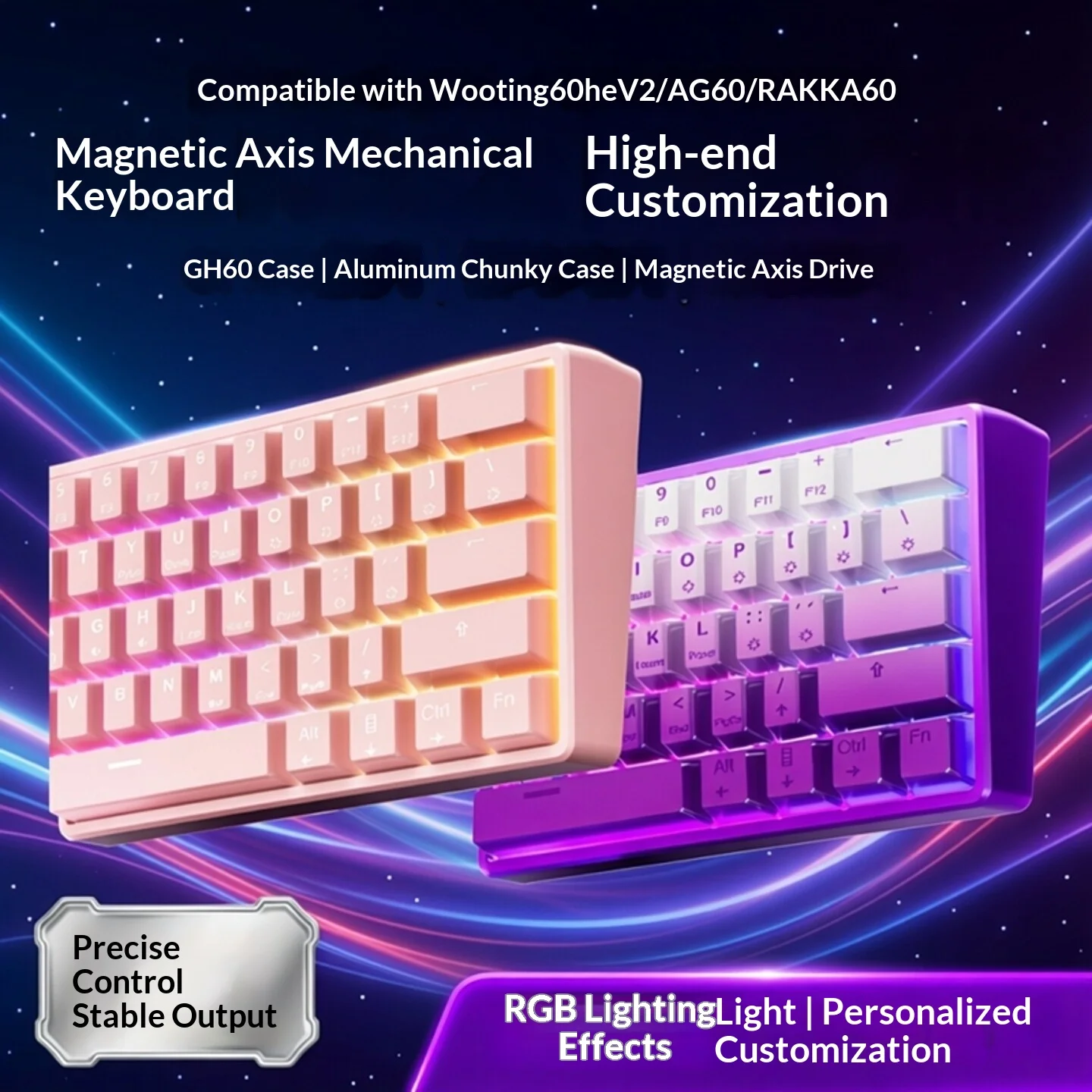 CNC Aluminum 60% Keyboard Case – 8 Colors Anodized/Electrophoretic, Fits Wooting 60HE/GH60/DZ60, DIY Shell