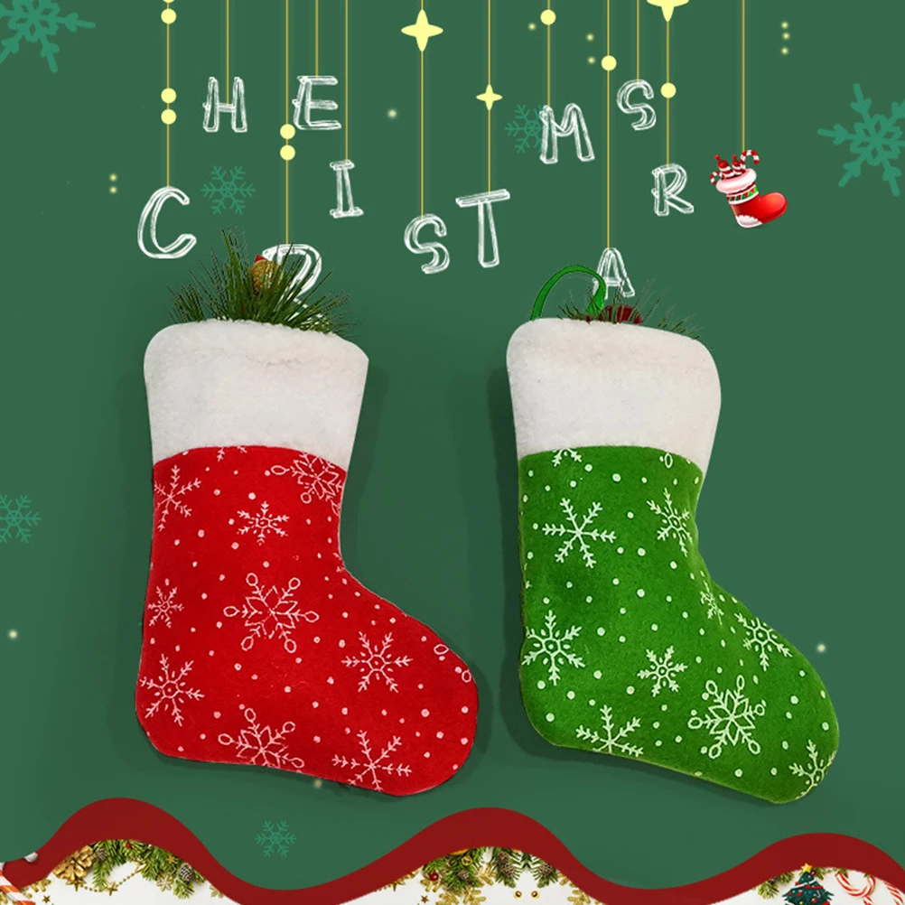 

Christmas Stocking Green Snowflake Small Bag Hanging Decoration for Christmas Stocking Tree Gifts Storage Party DIY Ornament