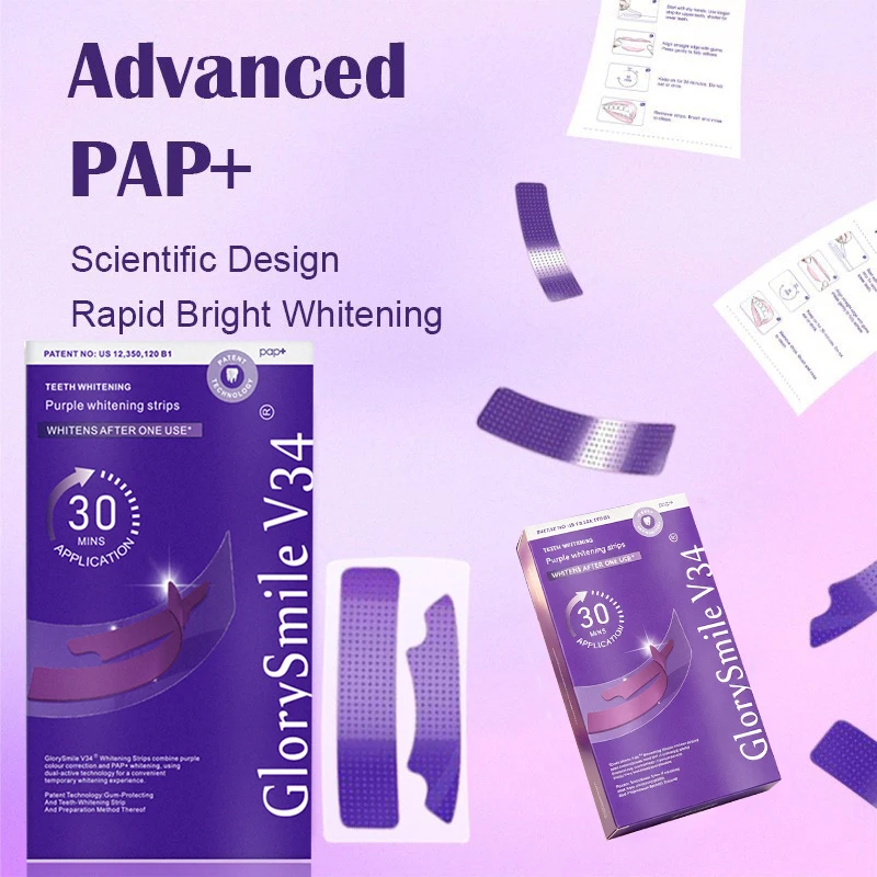 Professional Purple Teeth Bleaching Strips, Advanced Plaque Stain Eraser & Smile Brightener Dental Tool