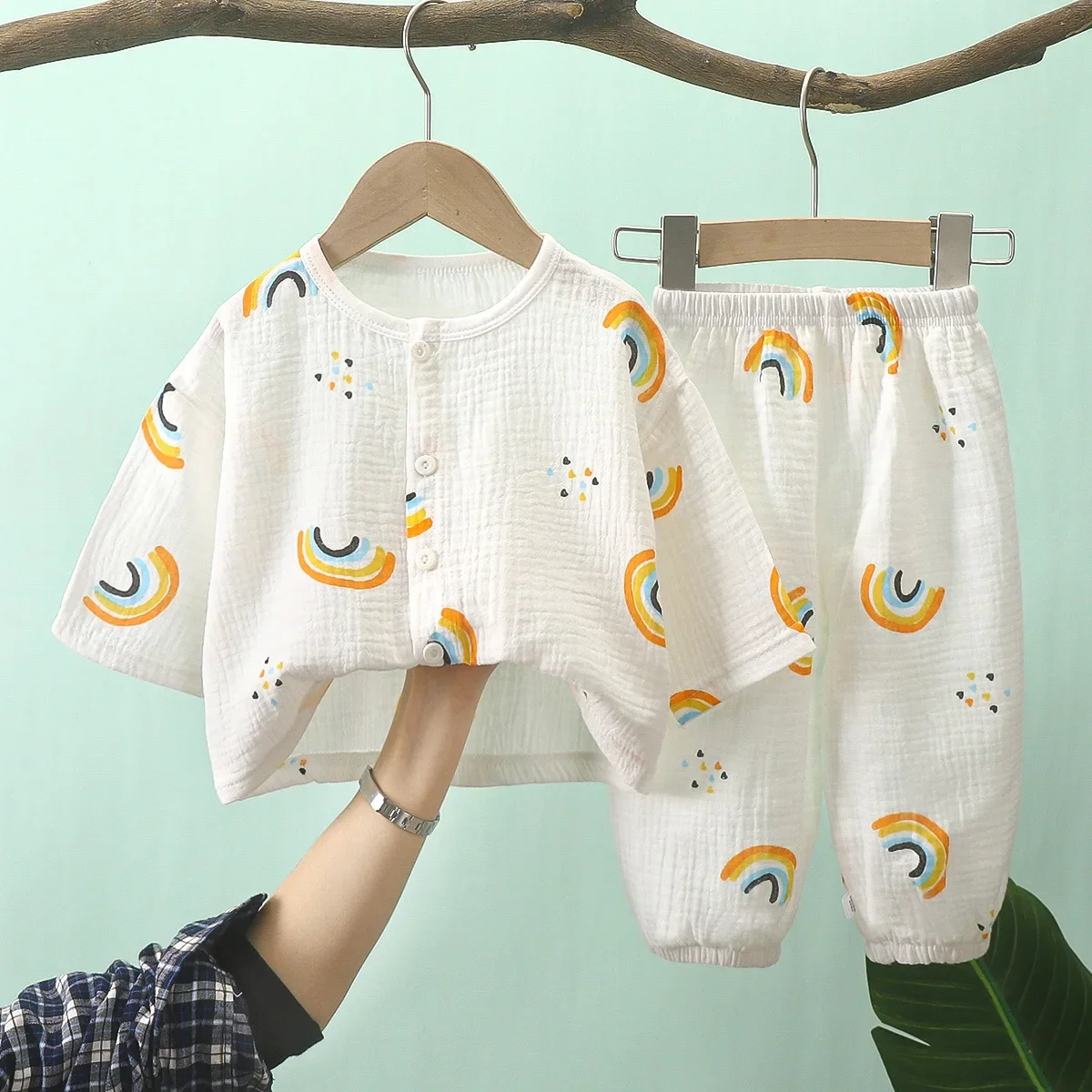 Kids Summer Thin Pajamas New 2025 Boys Girls Cartoon Bear Long Sleeve Tops + Pants Clothing Sets Pyjamas Baby Casual Sleepwear