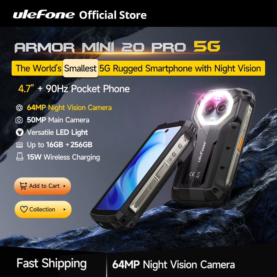 Ulefone Armor Mini 20 Pro 5G 4.7インチ頑丈な携帯電話 64MPナイト