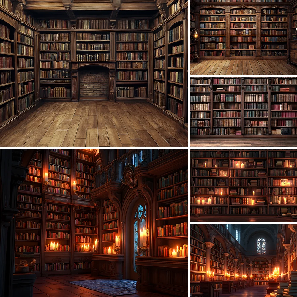 

Magic Bookshelf Library Living Room Room Backgrounds Backdrop for Portrait Children Photography Props Art Background Cloth