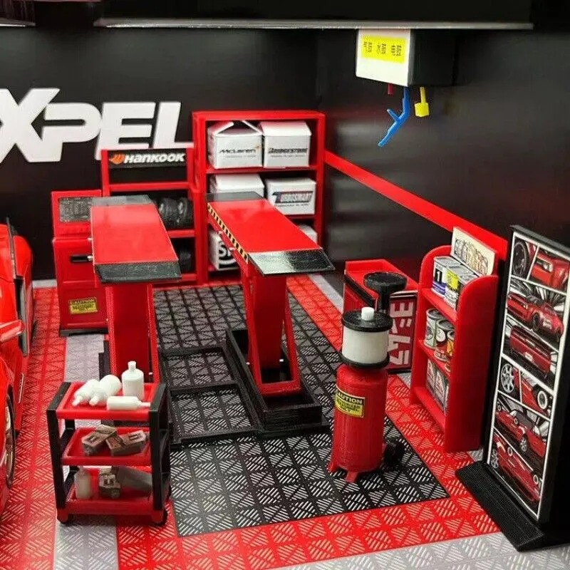 Diorama 1/18 Zestaw Modelarski Warsztat Samochodowy Garaż Rekwizyt Scena Akcesoria US