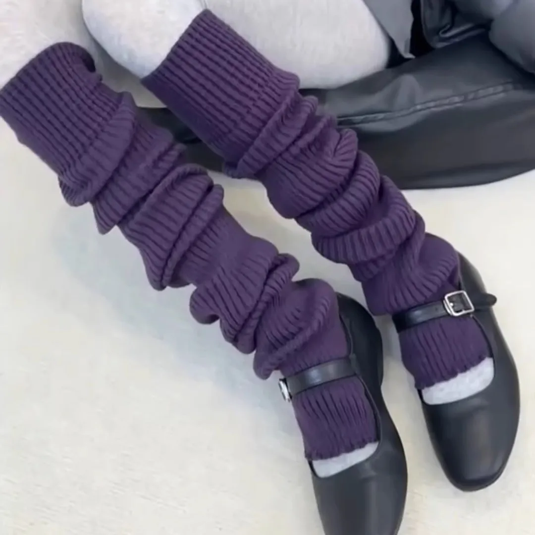 Japanese Women Knitted Cotton Winter Warm Leg Warmers Over Knee Tube JK Pile Socks Ballet Yogurt Leg Cover Long Leg Socks