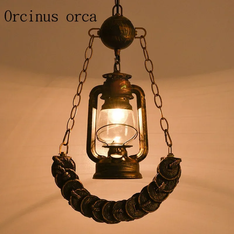 American Creative Industrial Wind Iron Chandelier restaurant  vintage wooden bedroom personality living room glass chandelie
