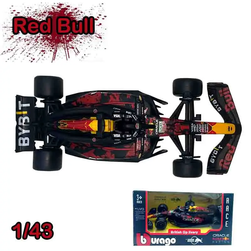 Новинка-на-складе-bburago-1-43-red-bull-2024-сезон-Великобритании-станция-silverstone-специальная-окрашенная-кровавая-быка