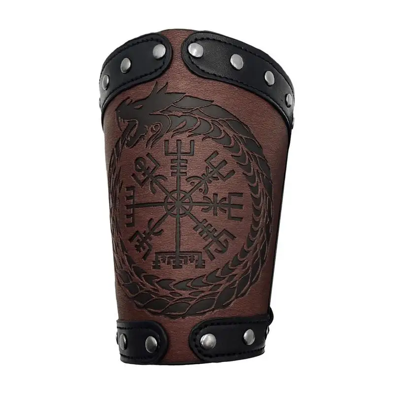 Medieval Cosplay Leather Bracers Viking Costume Men With PU Leather Gauntlet Accessories Viking Cosplay Armor Bracelet Dragon