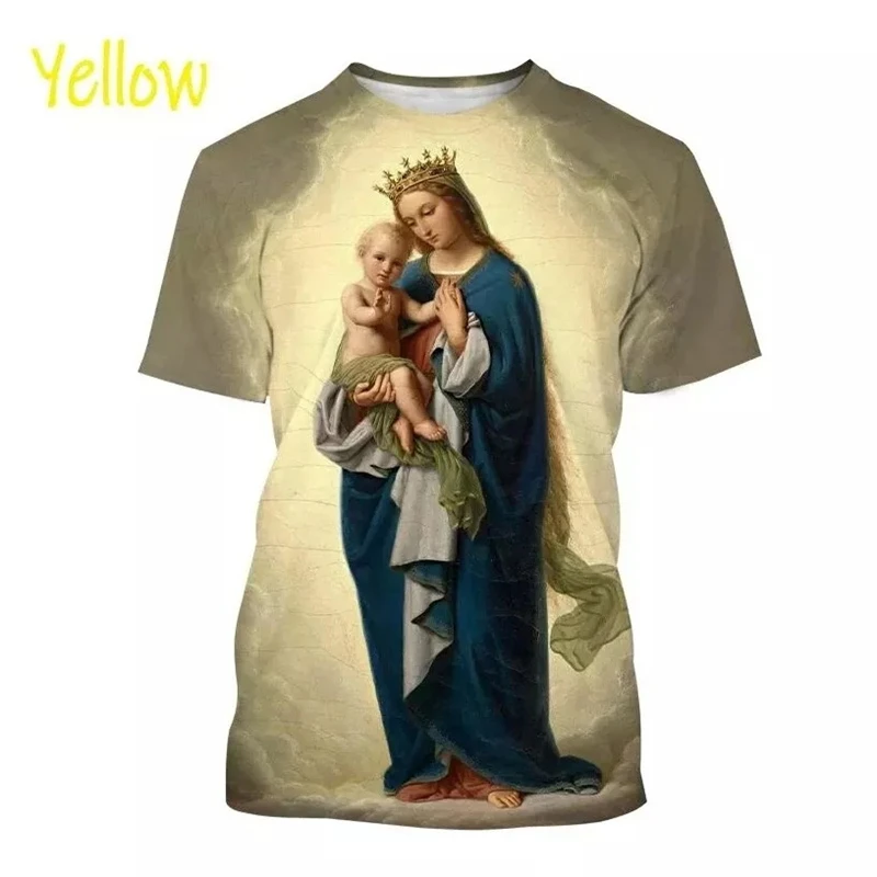 Virgin Mary Graphic 3D Print T-Shirts Men Women Short Sleeve O-Neck T Shirt Oversized Christian Tees Harajuku Tops Men Clothing
