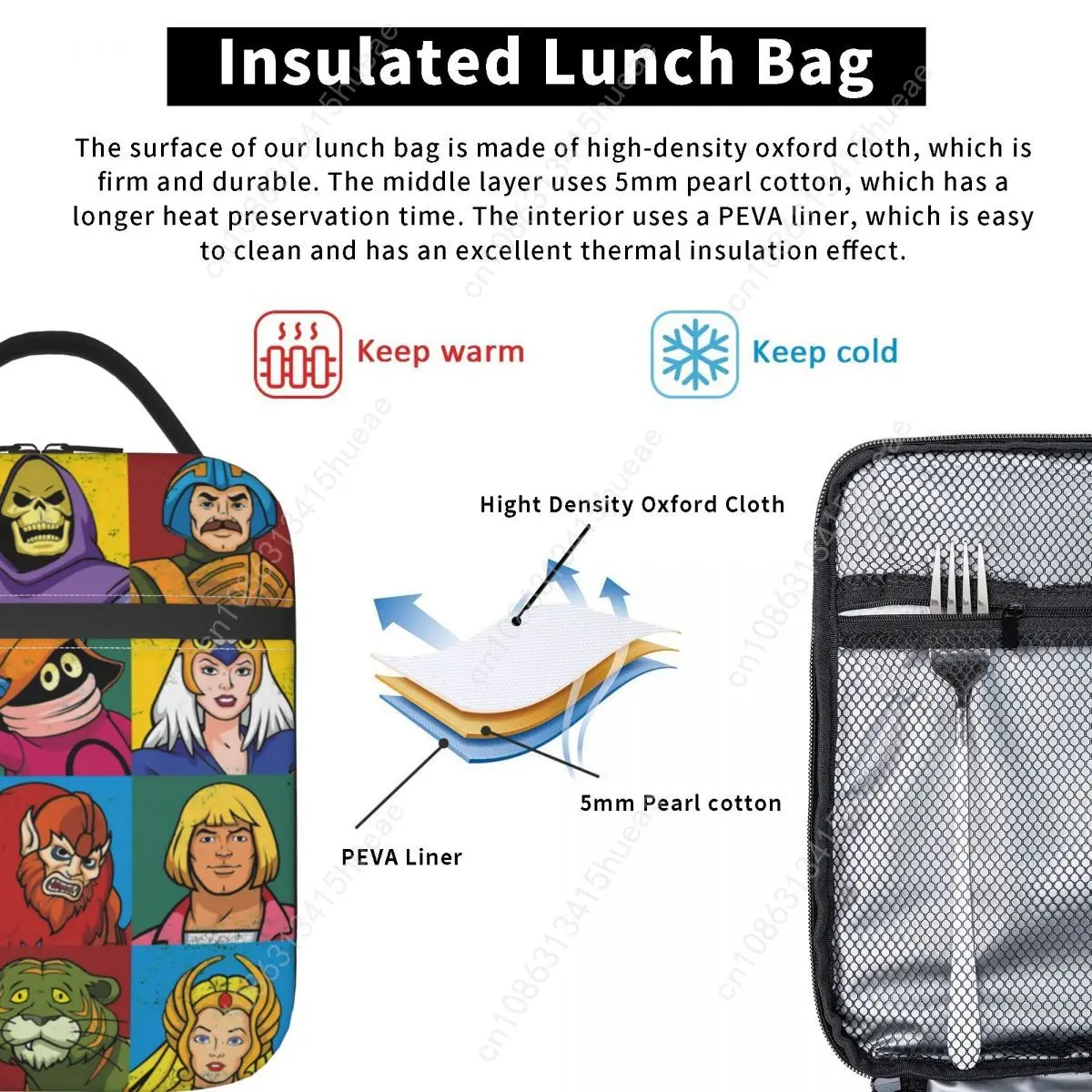 He-Man And Friends Resuable Lunch Box Women Masters of the Universe Cooler Thermal Food Insulated Lunch Bag Children Student