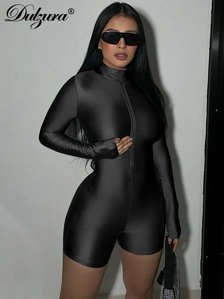 Dulzura Solid Color Zipper Half Turtleneck Playsuit Sexy Long Sleeves 2024 Summer For Women Wholesale Drop Shipping Streetwear