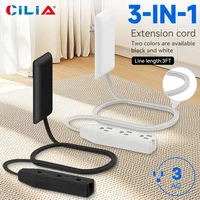 Extensor de salida de cara plana CILIA con 3 receptáculos, enchufe de placa de pared ultrafino con extensor de cable y regleta de alimentación de 3 salidas