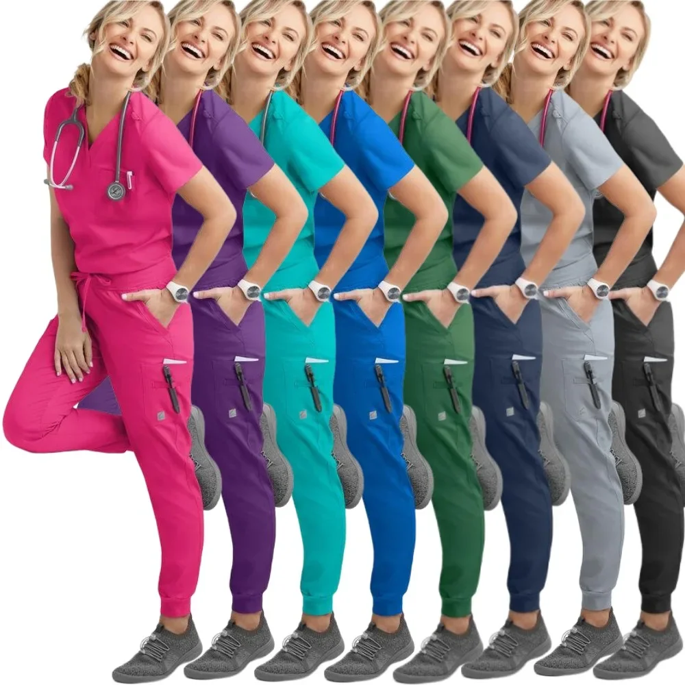 Uniforme de algodão spandex para mulheres e homens, Terno de esfrega, Conjunto de roupas cirúrgicas, Elasticidade do Salão de Beleza, Uniforme de Enfermeira