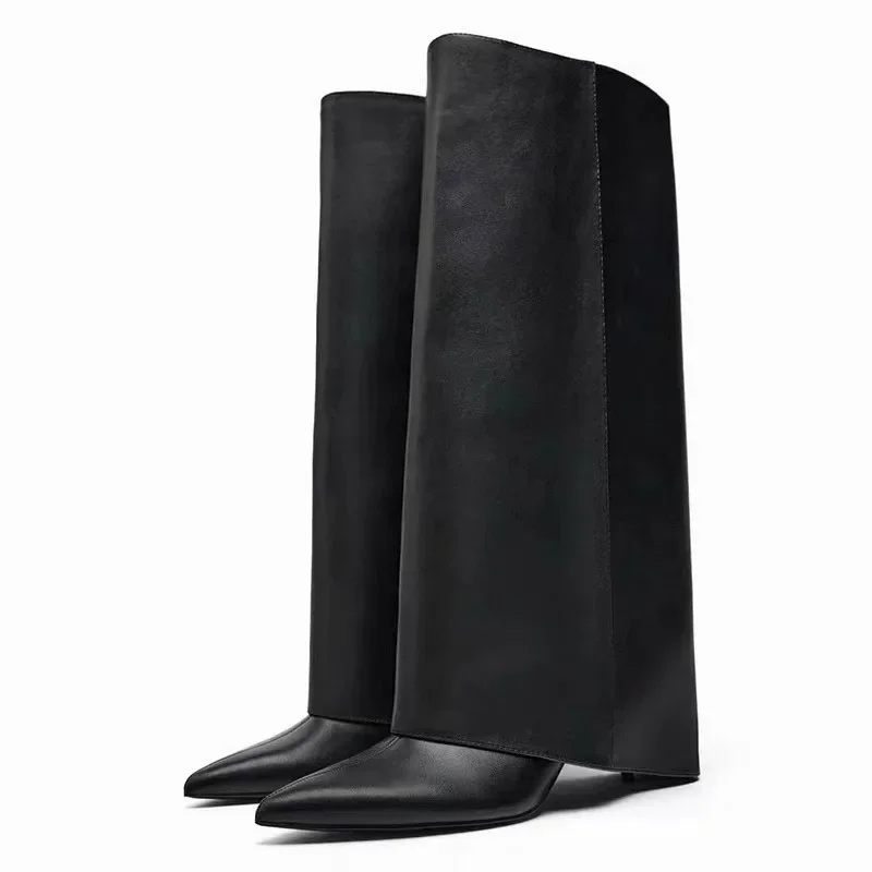 

Luxury Womens Boots Fashion Leather Punk Chelsea Boots New Chunky High Boots for Women Pointed Toe Boot Designer Knee High Shoes