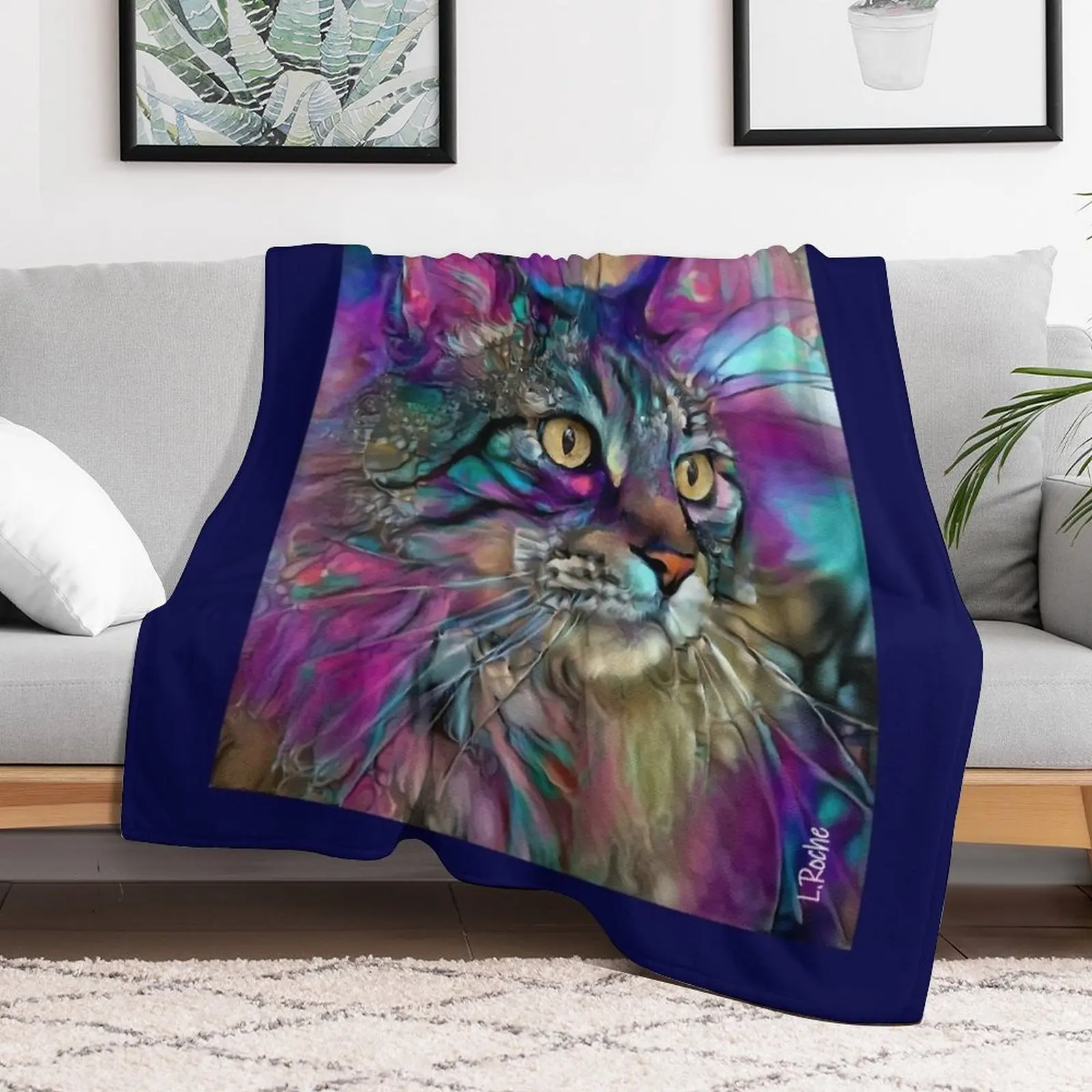 Luigi, cat, kitty, cat, chat, chaton, lea roche paintings Throw Blanket Designers blankets ands Decoratives Flannels Blankets