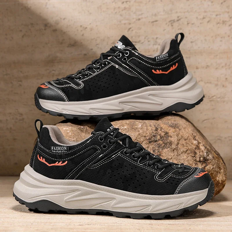 

Men Hiking Shoes Breathable Anti Slip Fitness Training Jogging Shoes Fashion Simple Lace-up Travel Mountain Leisure Sneakers