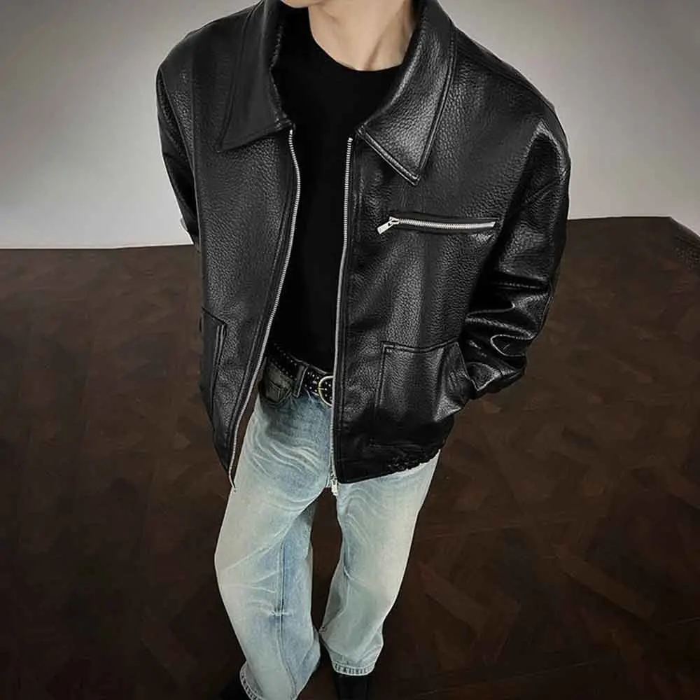 

Winter New Men's Pu Leather Long-Sleeved Jacket American Retro Fashion Trend High Street Loose Casual Niche Men's Tops 2025