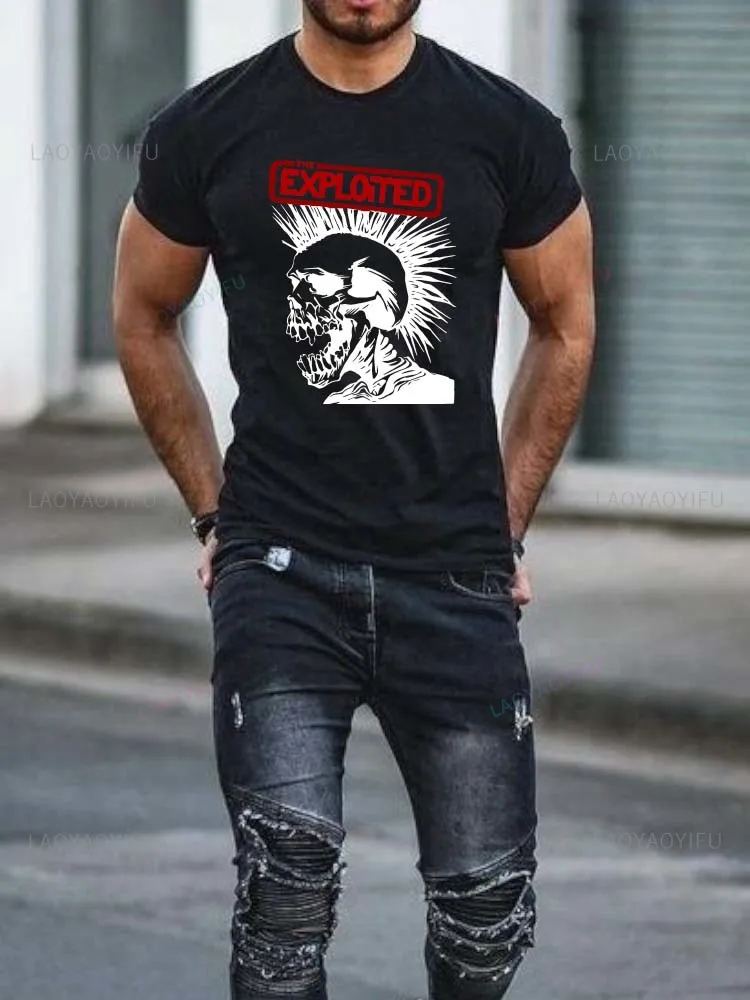 Skull Exploited T Shirt Men Gothic Trend Tshirt Male Tops Harajuku Punk Clothes Men Graphic Tee Shirts Retro Casual Streetwear