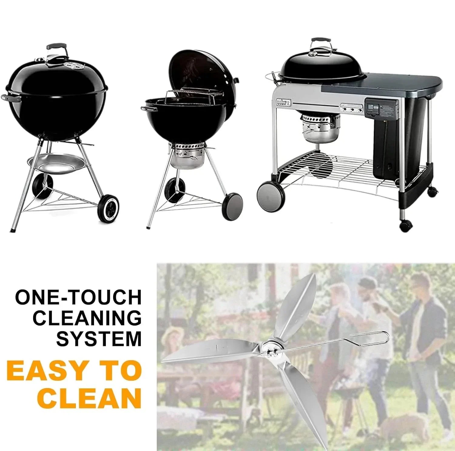 1set 18-1/2 In One-Touch Cleaning System 47cm Replace 7444 for Weber 90992 3618 7443 307443 307408 90719 Charcoal Grill/Kettle
