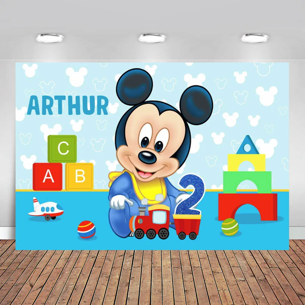 Blue Baby Mickey Boy Baby Shower Backdrop for Photo Studio Cartoon Kids Newborn 1st Birthday Party Photography Background Custom