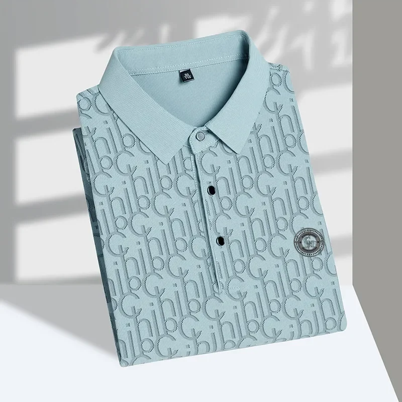 Neues Herren-Business-Casual-Kurzarmhemd mit Abzeichen, einfarbiges Poloshirt, modisches, atmungsaktives, bequemes, vielseitiges Oberteil