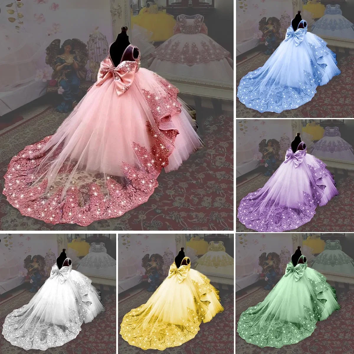 

2024 Girls Princess Pageant Dress Beaded Lace Flower Girl Dresses for Weddings Toddlers Birthday Party Gown Custom Made Vestidos