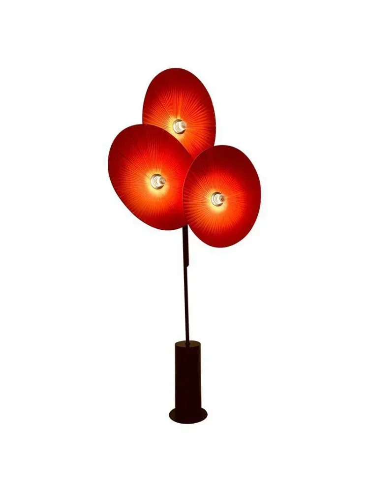

French Retro Art Fabric Floor Lamp, Decorative Vertical Lamps, Living Room, Bedroom Screen Designer, Mid Ancient Red