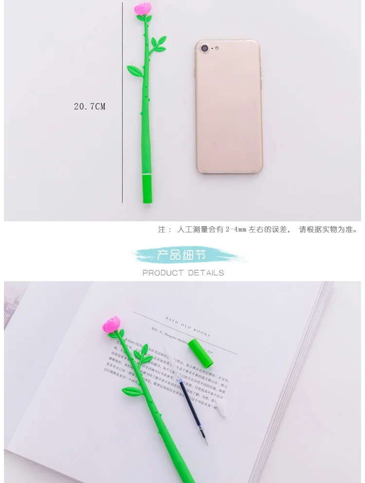 30pcs Rose Flower Gel Pen Wholesale Creative Simulation Soft Rubber Plant Flower Pens Students Black 0.5 Pen Learning Stationery