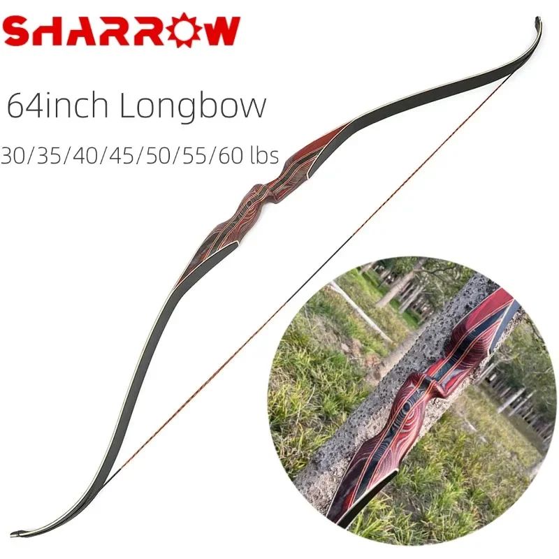 

1pc 64inch Archery Traditional Longbow 30/35/40/45/50/55/60 Lbs Wooden Recurve Bow for Right Hand Hunting Shooting Accessories