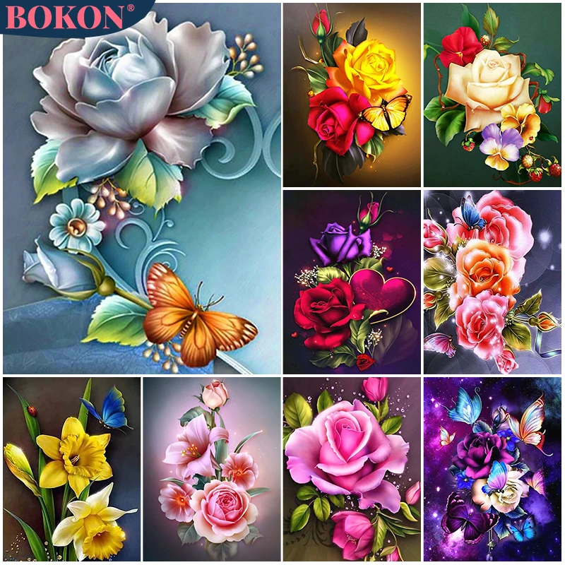 5D Diamond Colored Rose Flower Diamond Cross Embroidery Color Flower Suit DIY Diamond Mosaic Rhinestone Suit Decorative Painting