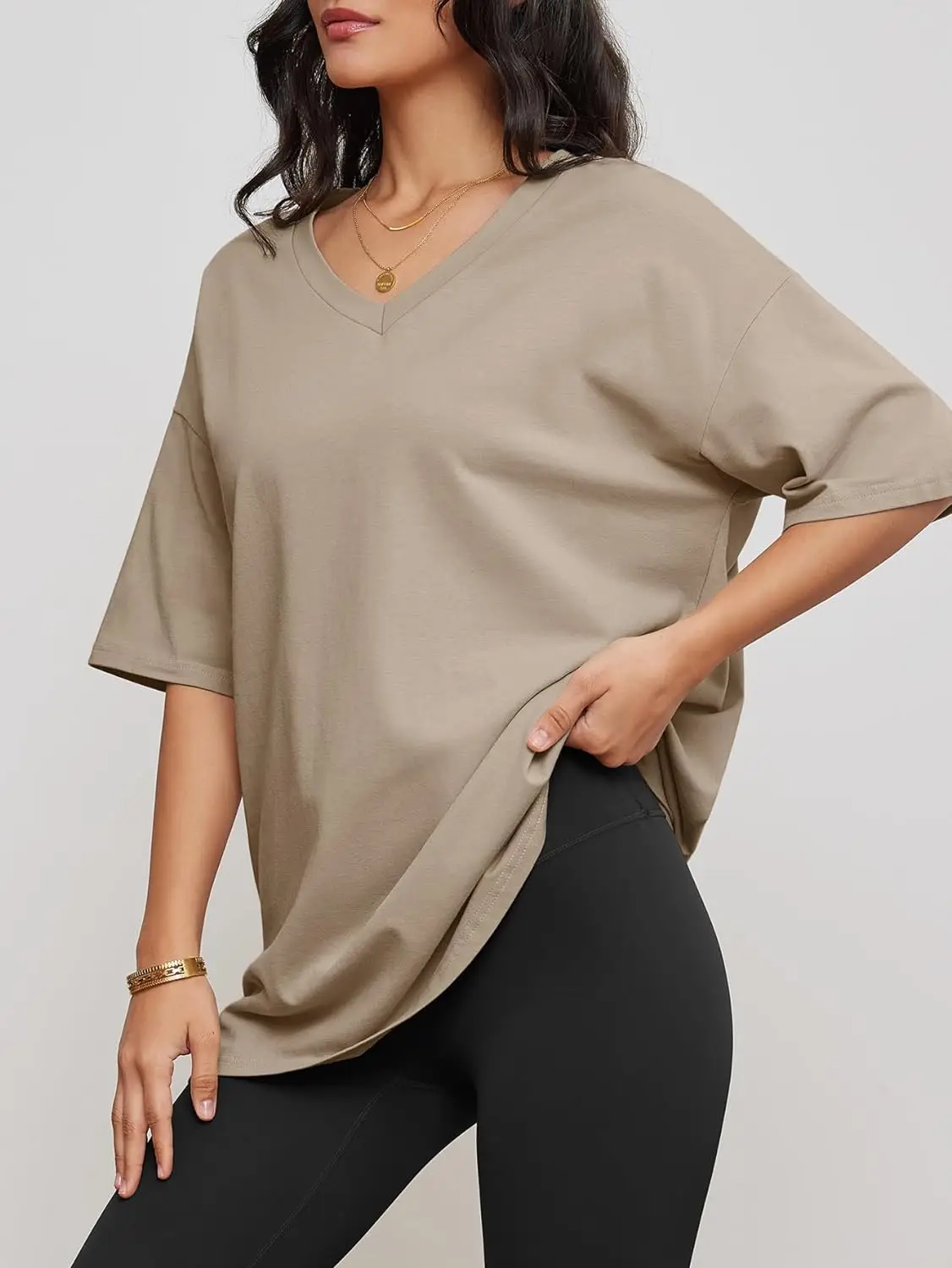 Womens Oversized T Shirts V Neck Tees Half Sleeve Cozy Comfy Tunic 2024 Y2K Tops Casual