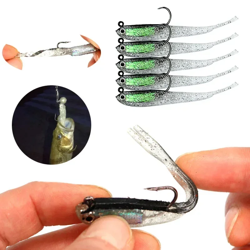 

5PCS Lead Head Soft Fish Bait 7.5cm/6.5g Forked Tail Small Fish Simulation Lure Fake Bait Flipped Mouth Perch Fish Bait