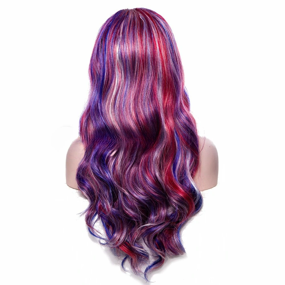 تسليط الضوء على اللون الأرجواني الأحمر مختلط الاصطناعية الدانتيل الجبهة غلويليس سحب الملكة الباروكة #2