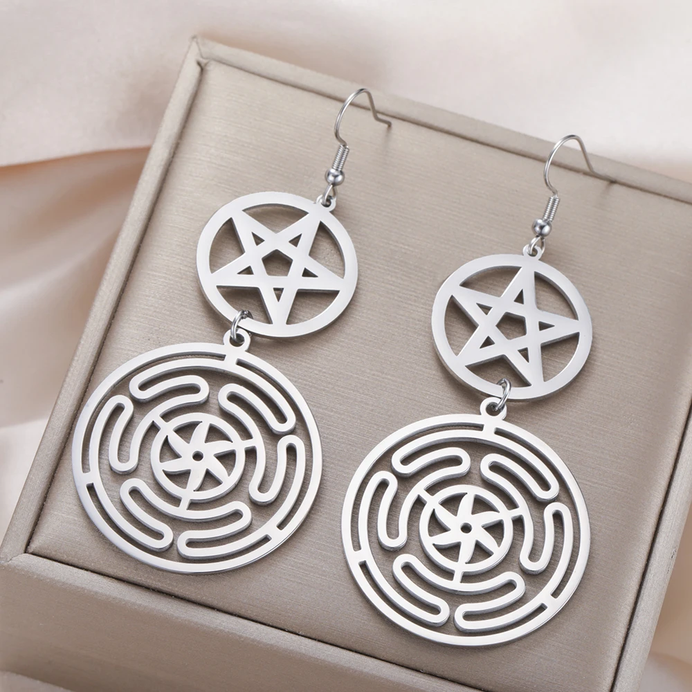 Dawapara Wheel of Hecate Pentagram Ohrringe Sigil of Lilith Mondgöttin Pentagramm Symbol Edelstahl Ohrringe Wicca Schmuck – Detail 8