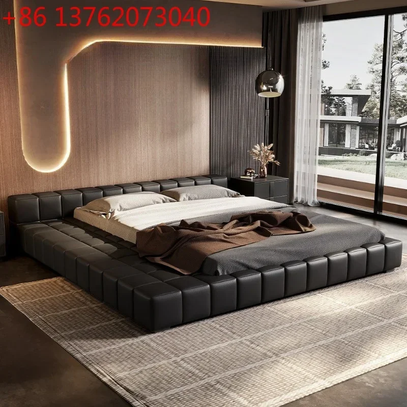 high-end black Double bed queen size modern minimalist bed frame luxury comfortable bases e armações de cama furniture bedroom
