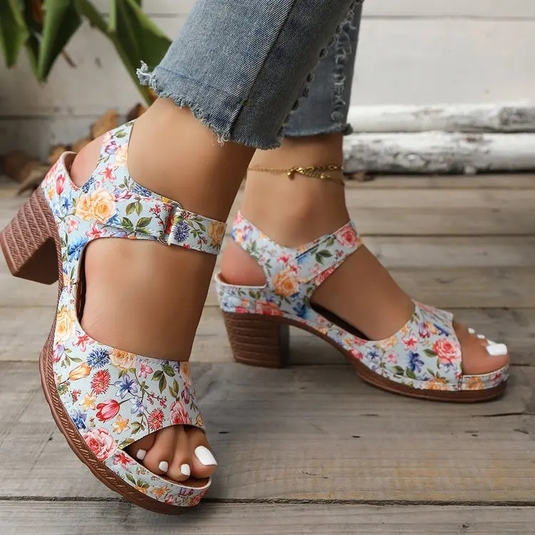 Women's Chunky Heel Sandals Adjustable Buckle Strap Plus Size Shoes One Line Fashion Sandals for Women Summer Platform Sandals