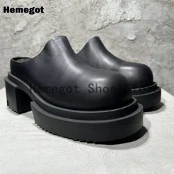 Black Leather Slippers Men's Baotou Mules Casual Loafers Outdoor Single Shoes Males Handmade 2025 New Zapatillas De Hombre