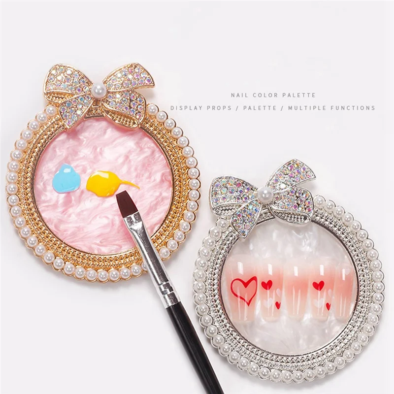 

AAAU-2Pcs Nail Art Display Board Bow Decorated With Rhinestones Nail Art Display Board
