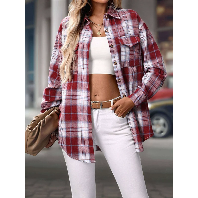 

Women's Button Down Shirt Plaid Shirt Long Sleeve Lapel Business Casual Tops Work Shirt