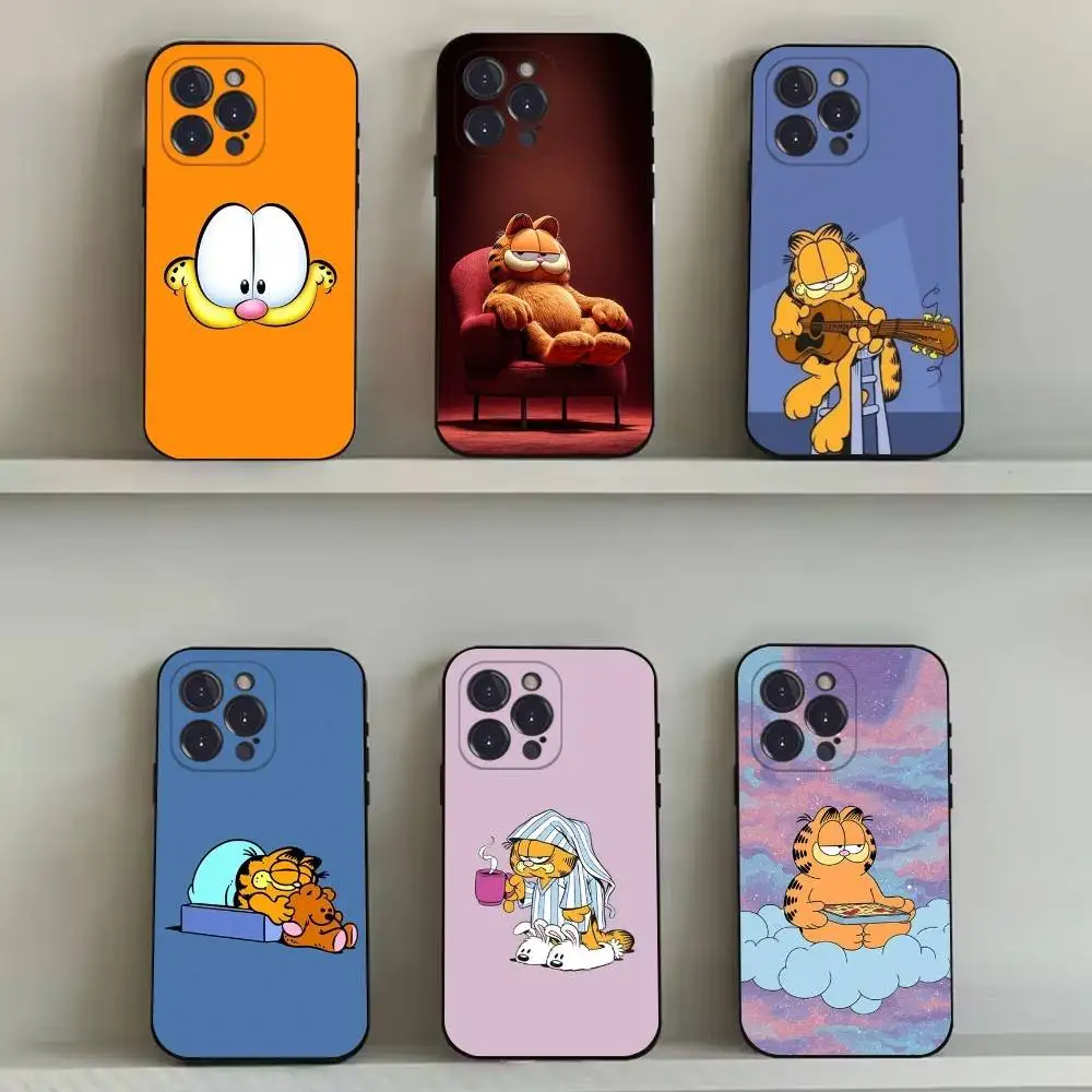 

Cute Cat G-GarfieldeS Phone Case For iPhone 16,15,14,13,12,11,Pro,Max,Plus,X,XS,SE4,E,Mini,Soft Black Case