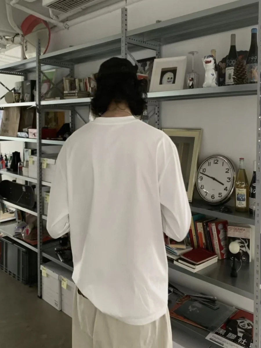 

Базовая однотонная хлопковая футболка Long Sve, повседневная свободная футболка с базовым слоем, молодежная круглая футболка Nz Sle