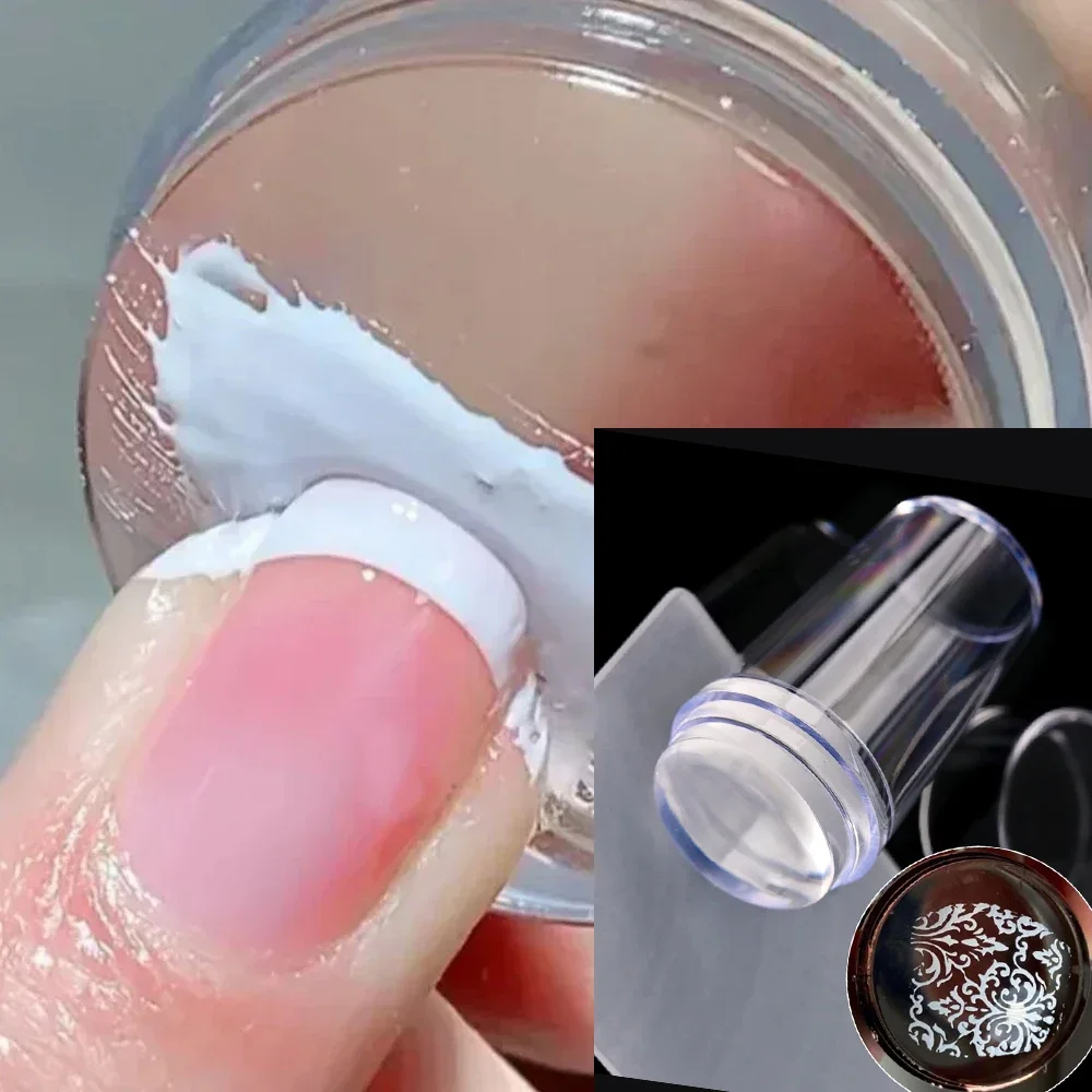 Tampon à ongles gelée Silicone impression vernis à ongles estampage pointe française modèle de tampon à ongles avec grattoir manucure pochoir outils ensemble