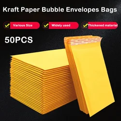 Bolsas de embalaje de papel Kraft para negocios, sobres acolchados autosellados, forrado de polietileno, color amarillo, 50 piezas