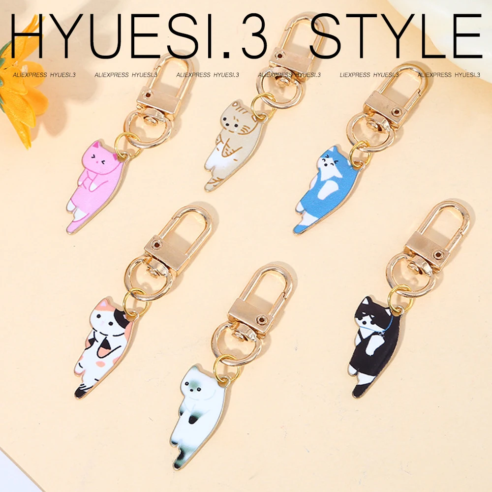 Creative Lazy Cat Keychain Mini Hanging Kitten Charms Keyrings For Student Couple Purse Handbag Mobile Phone Decoration Gifts