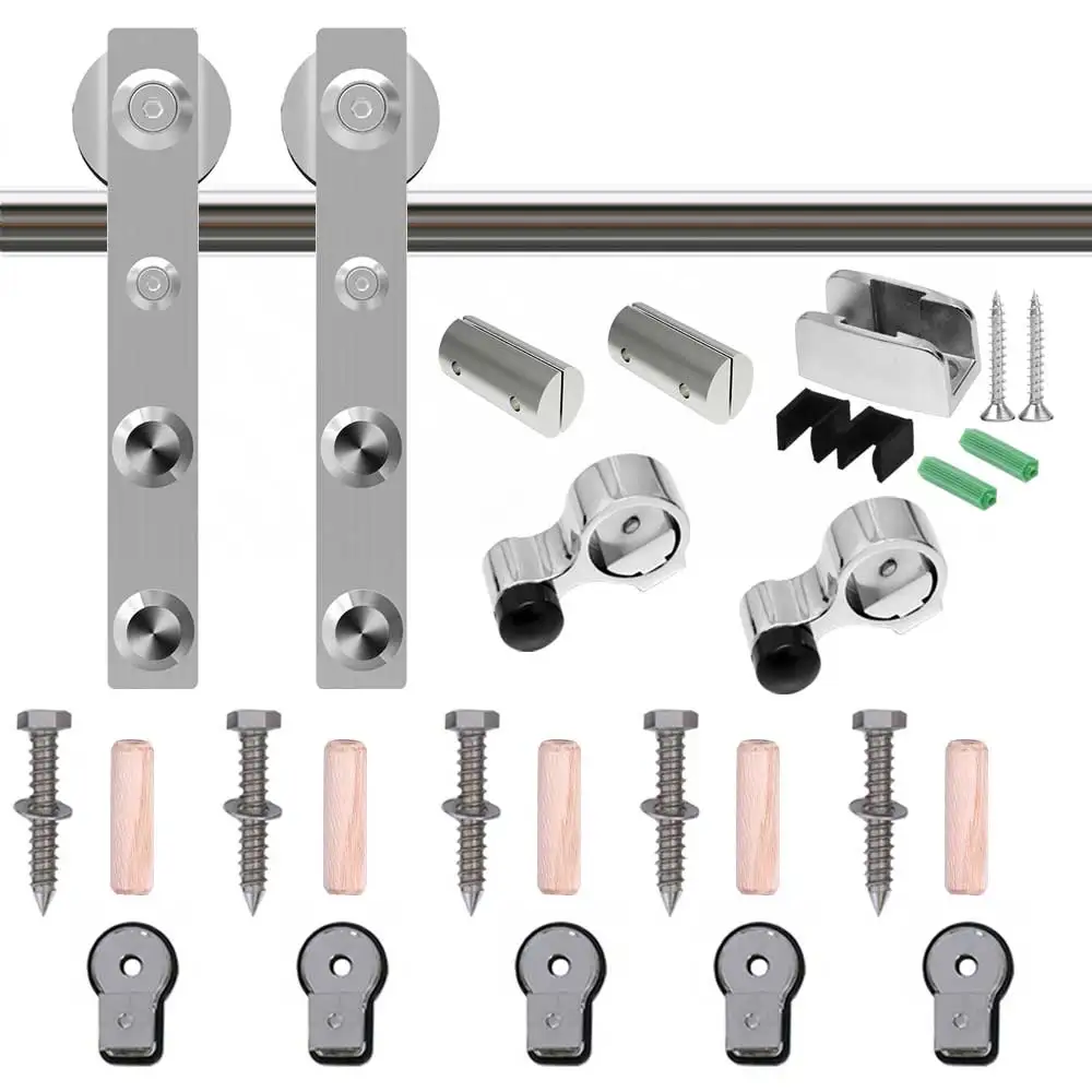 Imagem -06 - Deslizante Porta de Celeiro Única Porta Track Kit Silenciosamente Celeiro Sistema eu Forma para Porta de Vidro Suavemente Hardware Aço Inoxidável