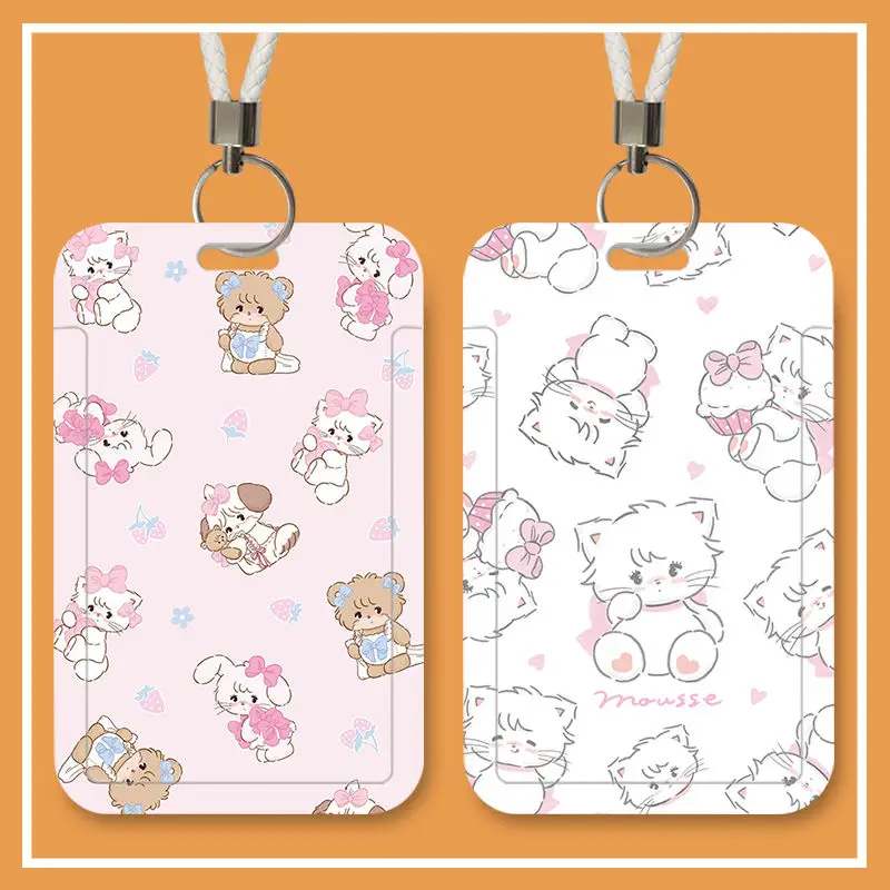 Cute Kitten Vertical High Value Card Holder Student Campus Lanyard Cards Holder Colorful Card Storage Photo Bag for Door Cardt