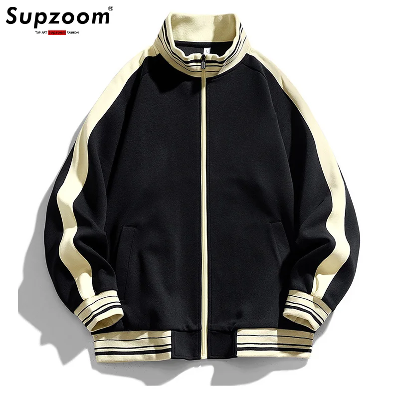 

Supzoom New Arrival Top Fashion Autumn And Winter Stand Up Collar Stripe Zipper Men Casual Cotton Short Jacket