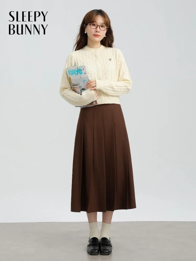 

Elegant Brown Pleated Long Skirt Women High Waist A Line Flared Midi Skirt Loose Fit Draped Swing Skirt for Autumn Daily Outfits